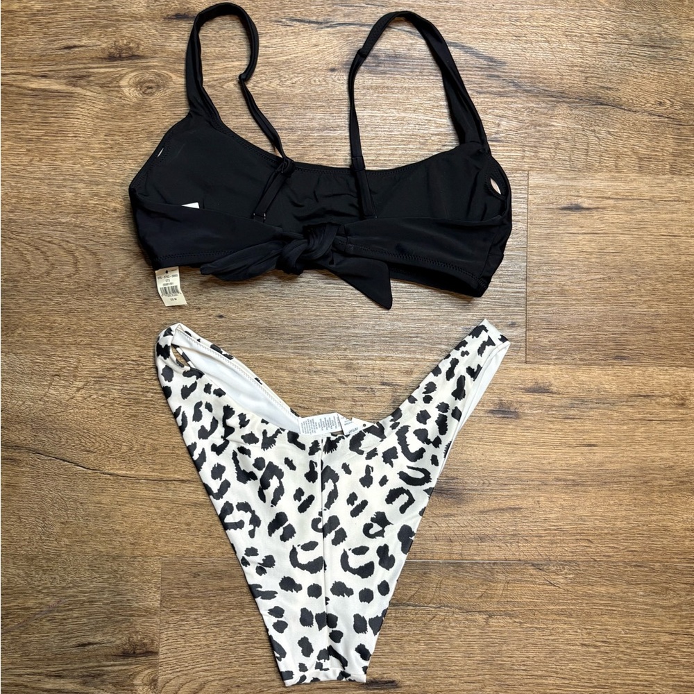Aerie Black and White Leopard Print Bikini Set